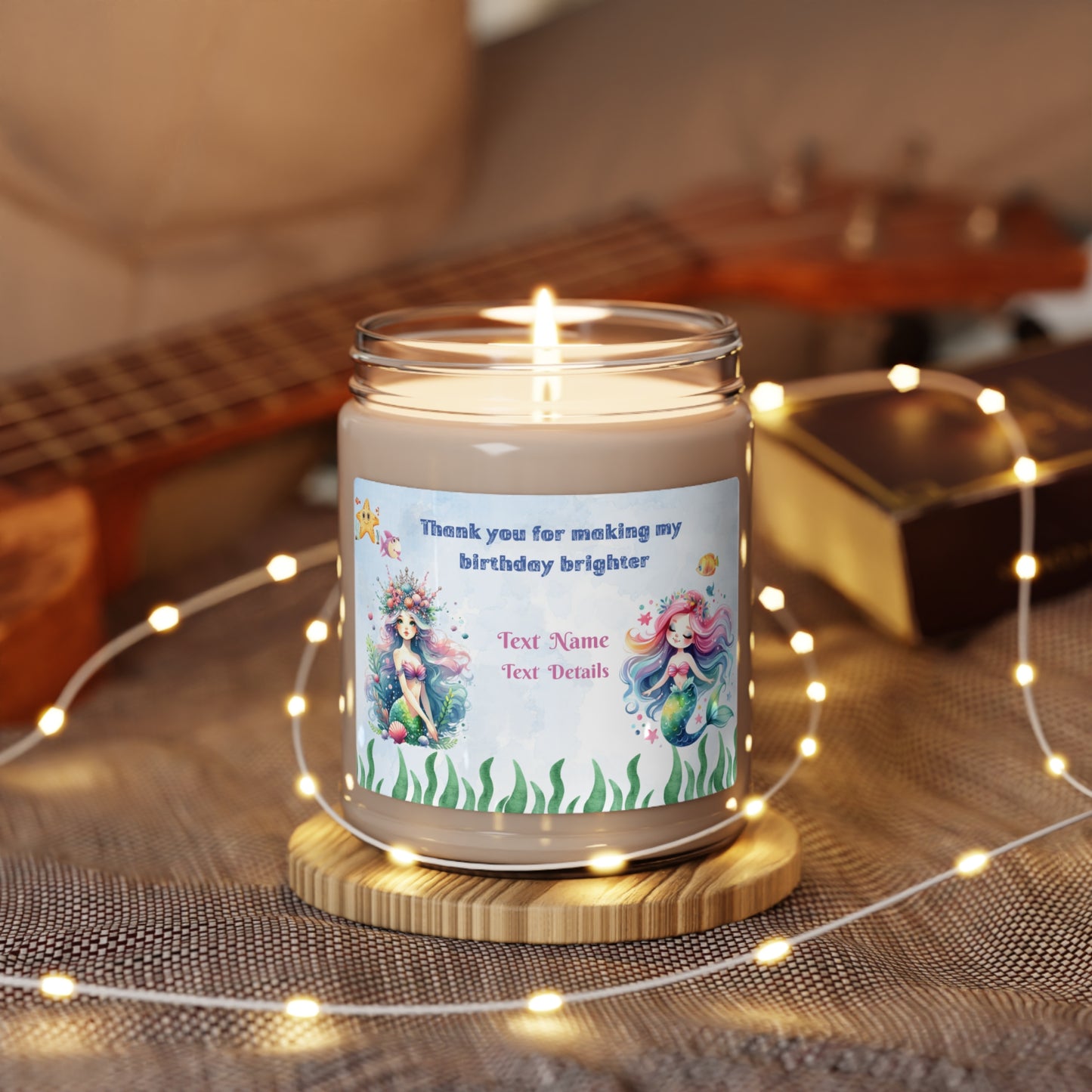 Scented Soy Candle, 9oz- Personalized  Mermaid Princess Gifts For Birthdays