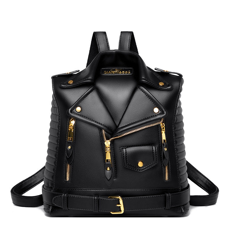 Soft Leather Textured Jacket Trendy Wild Clothes Backpack – THE CUSTOM MART