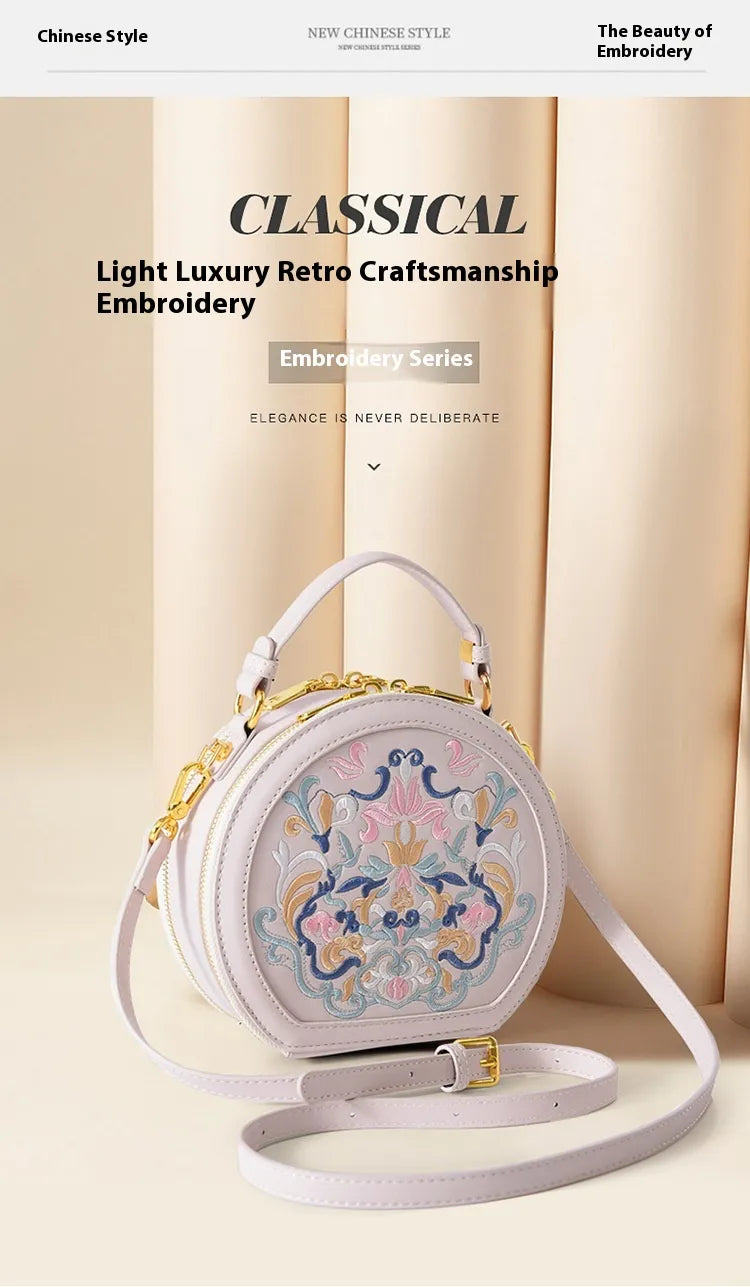 Literary Shoulder Bag National Style Small Crossbody Round Bag