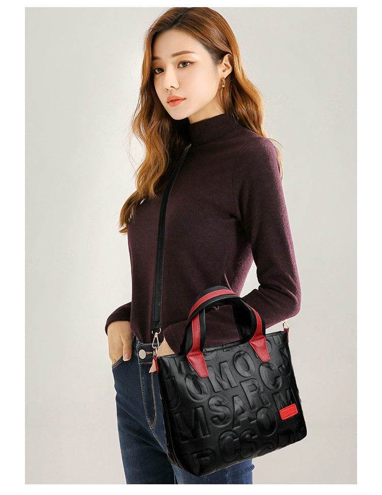 Trendy Tote Handbag Chic Letter Embossing Womens