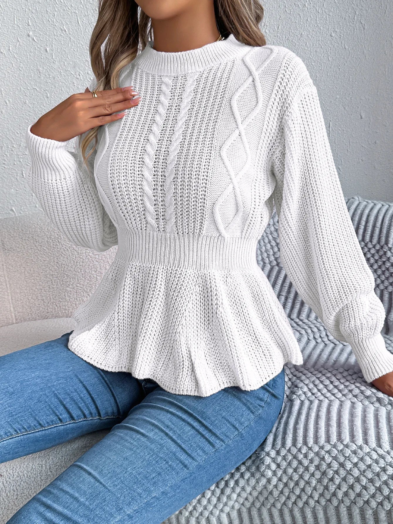 Twist Waist Trimming Ruffles Long Sleeve Pullover