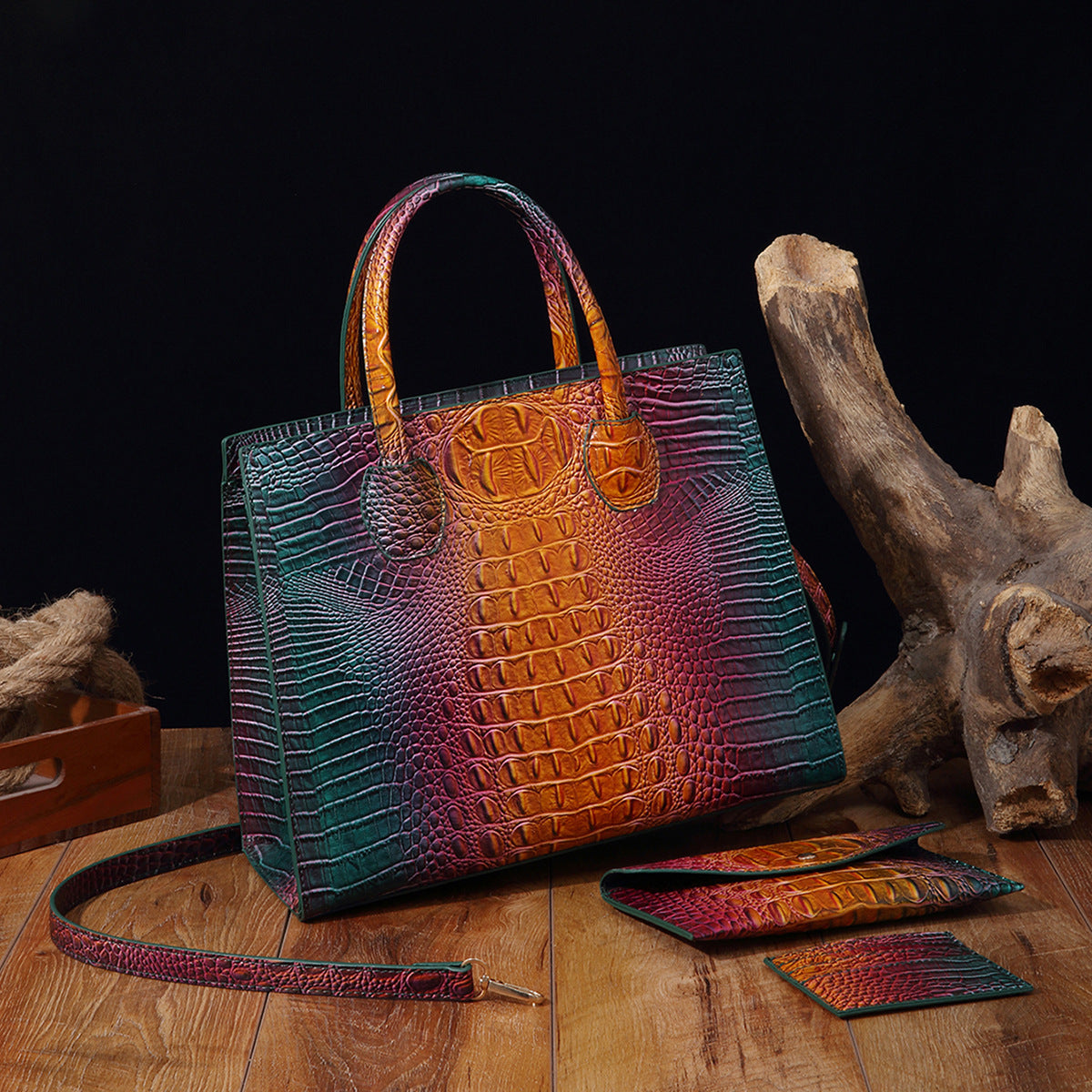 Womens Crossbody Tote Bag  With Vibrant Crocodile-Grain Design