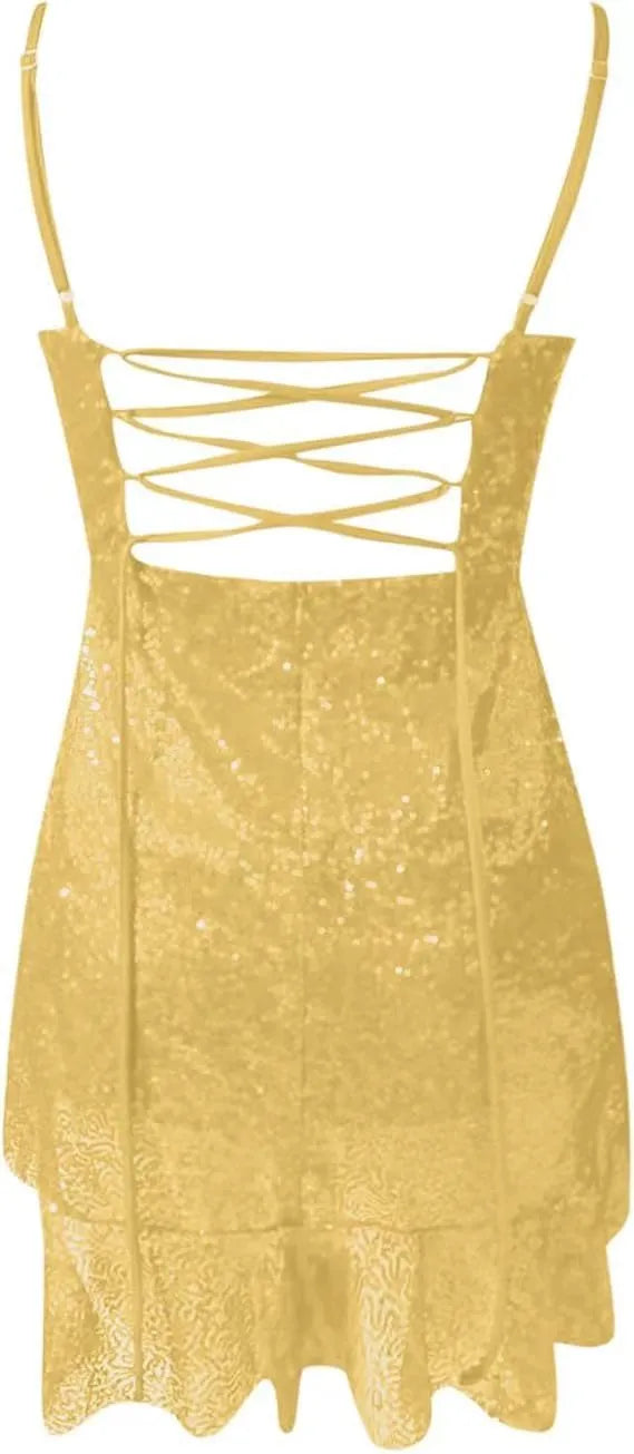 Back Cross Lace-up Ruffled Sleeveless Sling Dress