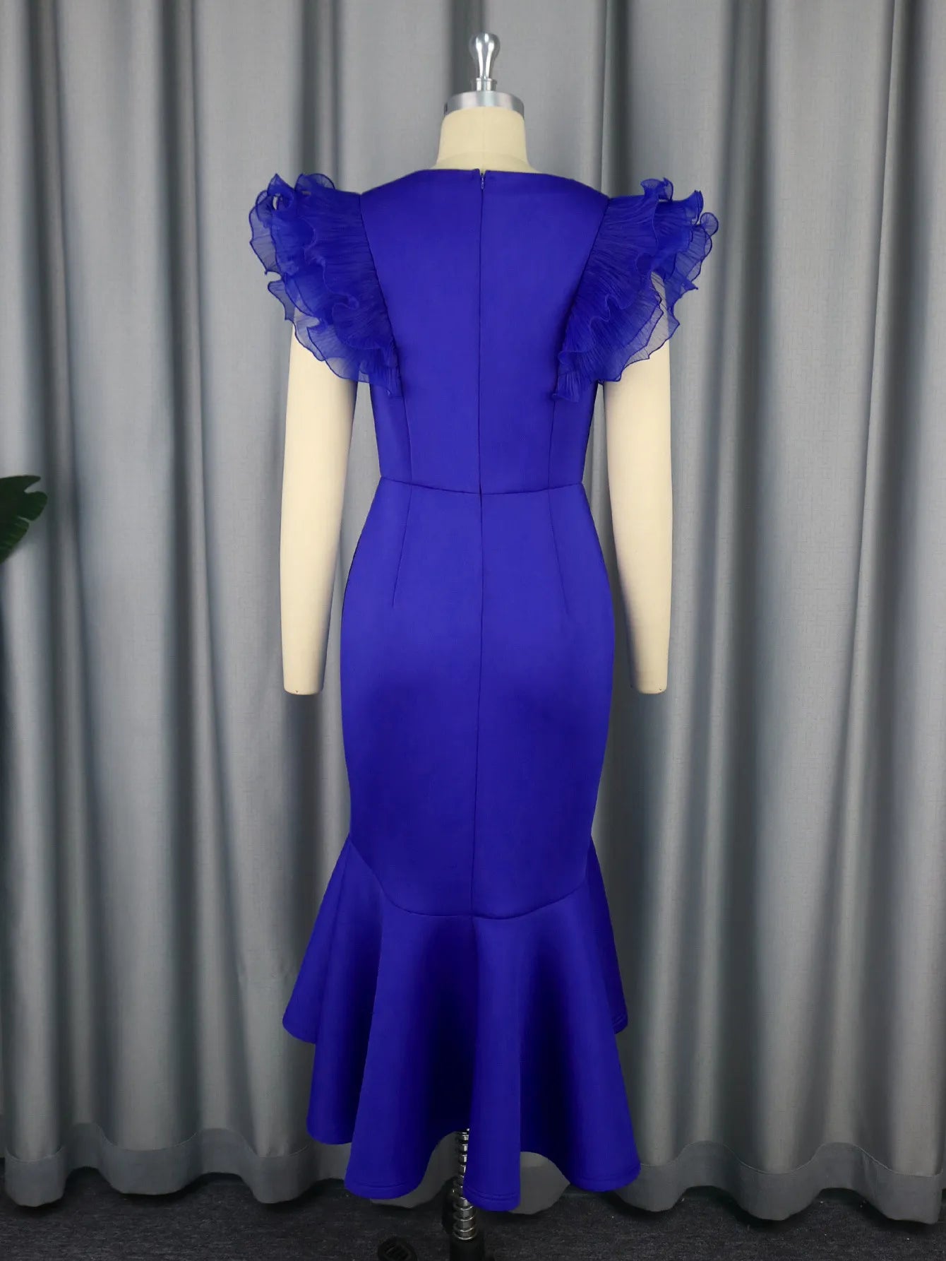Banquet Temperament High Waist Lotus Leaf Pleated Short Sleeve Dress