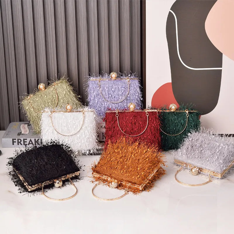 Tassel Handbags Women Dress Party Evening Bag Fashion Luxury Designer Square Bags Crossbody Shoulder Bag Ladies