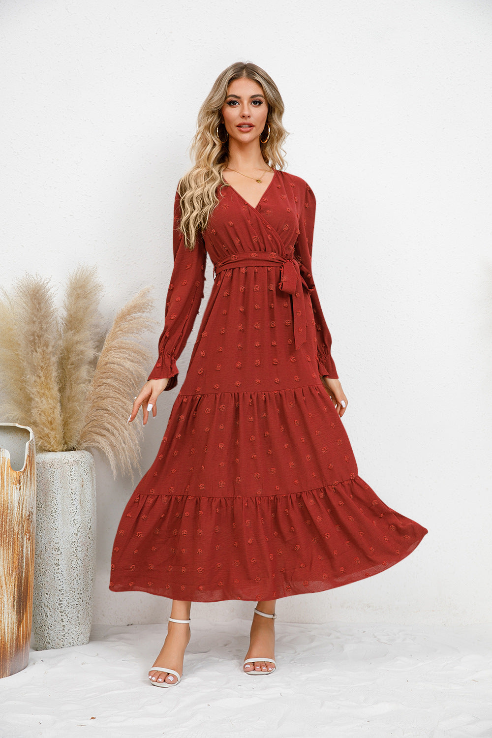Solid Color Wide Hem Casual Dress Women's Clothing