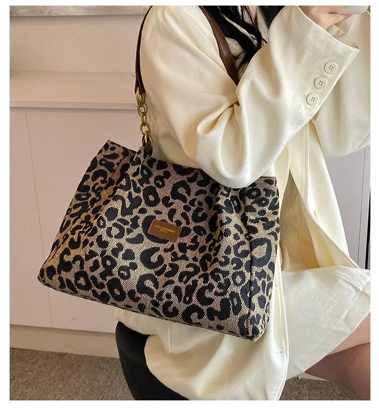 All-match Leopard Print One-shoulder Underarm Women's Bag Sense Large Capacity Totes