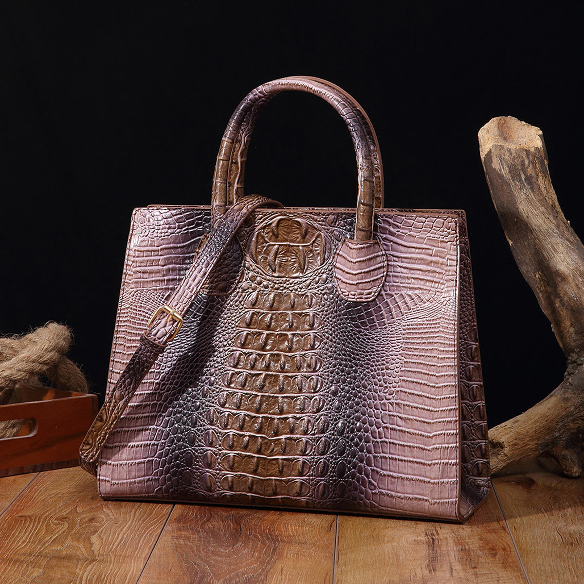 Womens Crossbody Tote Bag  With Vibrant Crocodile-Grain Design