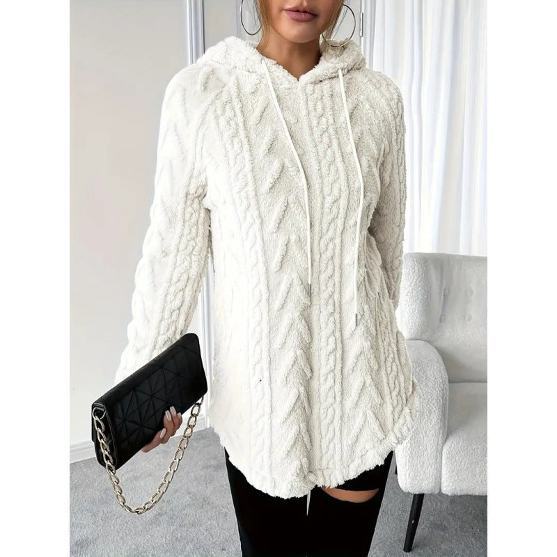 Women's Polyester Hooded Knitted Long Sweater
