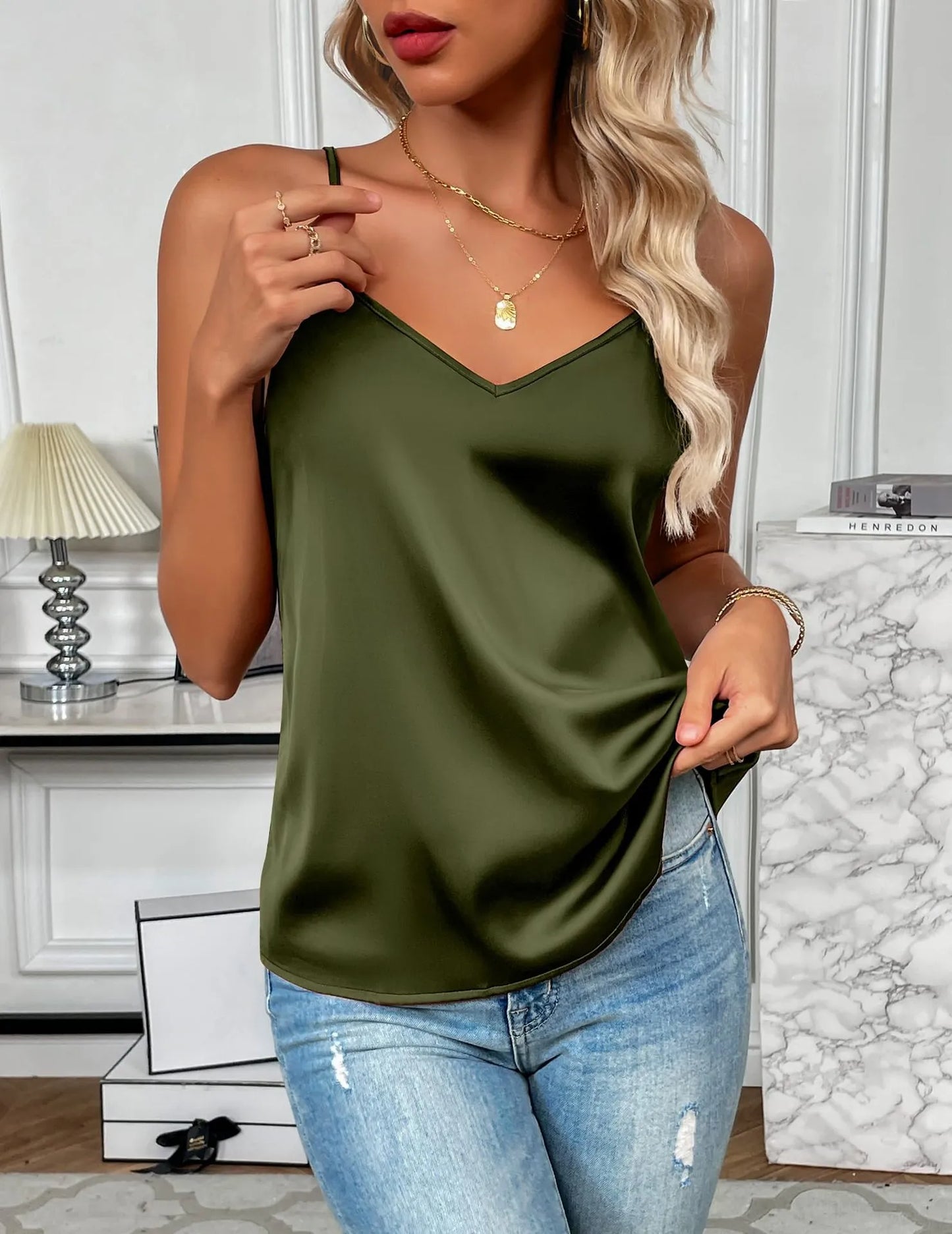 New Women's Silk Adjustable Spaghetti Strap Tank Top Loose