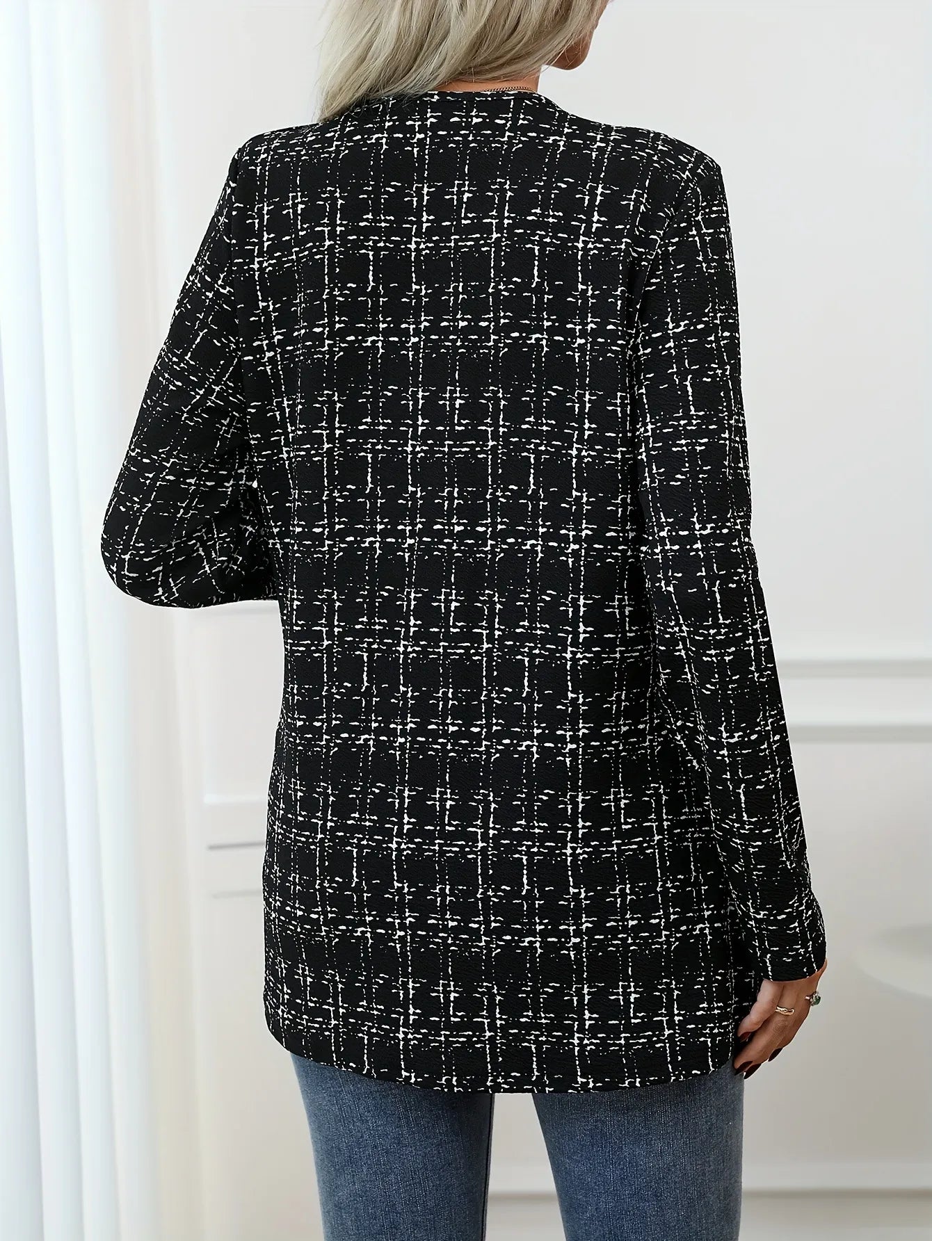 Casual Elegant Plaid Cardigan Crew Neck Coat