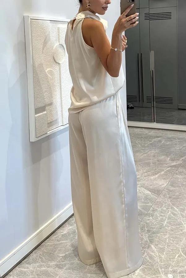 Women's Sleeveless Trousers Loose Satin Two-piece Set