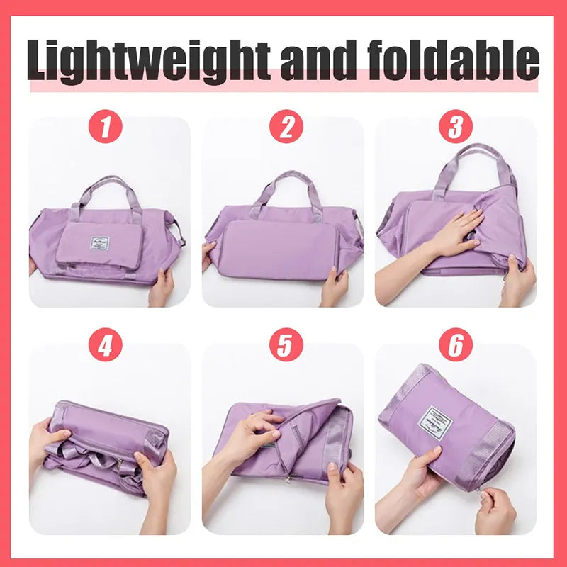 Foldable Storage Travel Bag Waterproof Large Capacity Gym Fitness Bag Weekender Overnight For Women