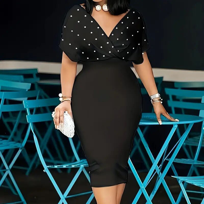 Women's Elegant Deep V Neck Wrap Bodycon Dress Back Zipper Pencil Midi Dress-FREE USA SHIPPING