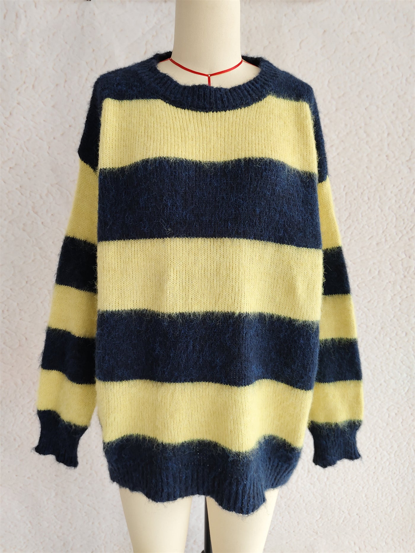 Striped Color Block Knitted Round Neck Chic Casual Loose Sweater
