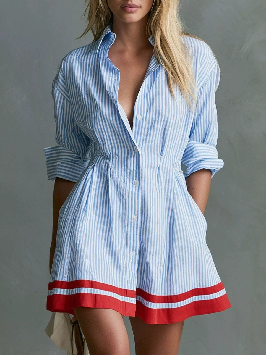 shirt dress long sleeve Striped – THE CUSTOM MART Black High Neck Tulle Color:Bahama SkyBlue The Perfectly Aligned Dark springstaples
