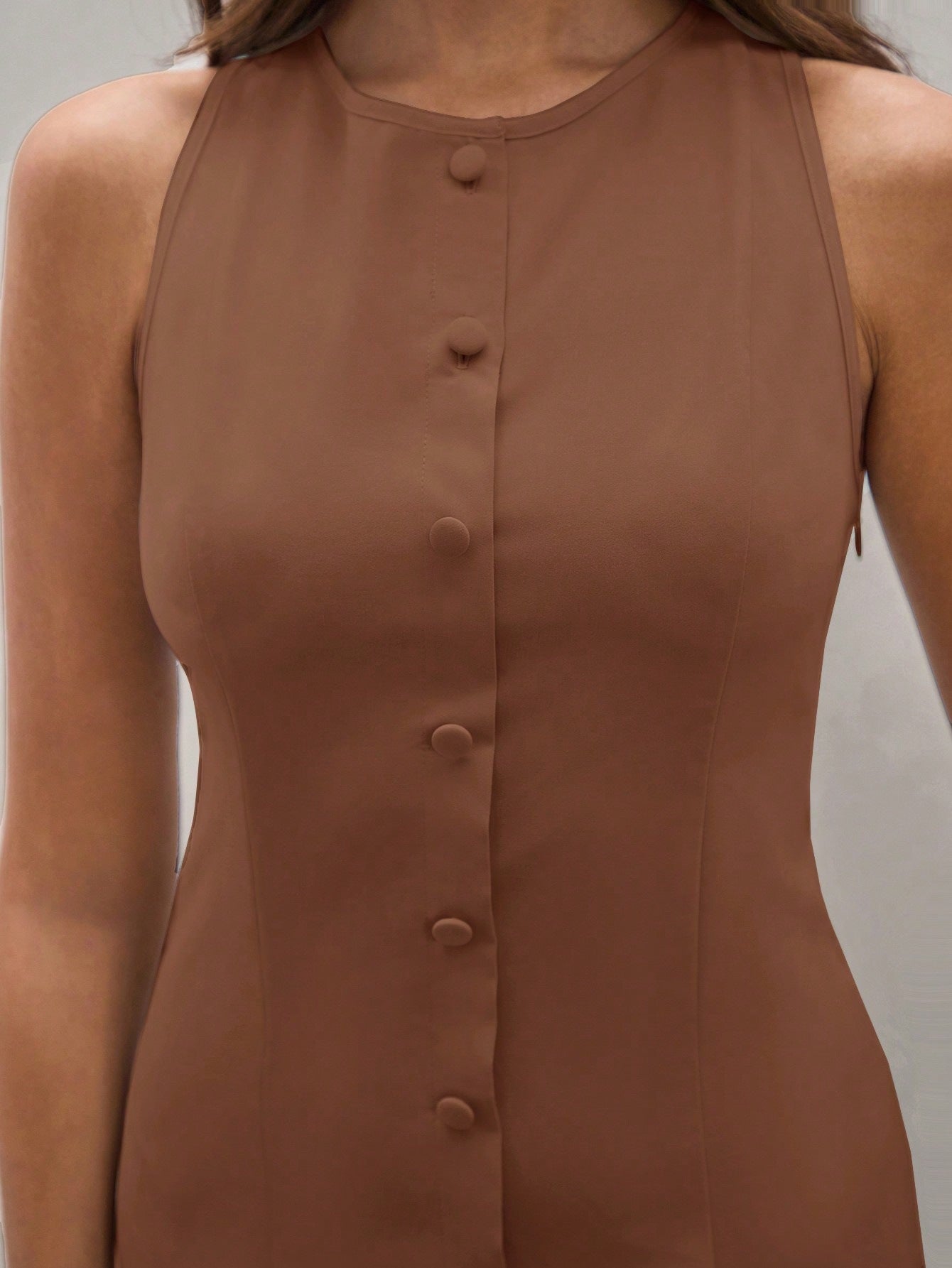 Women's Solid Color Temperament Breasted Sleeveless Dress