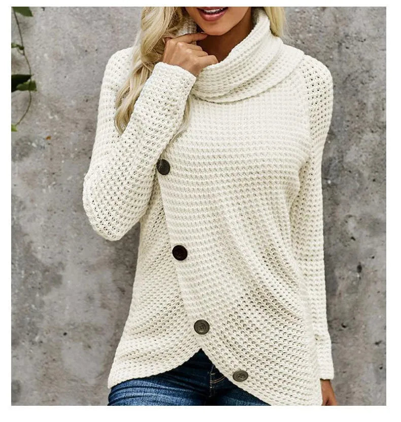 Pullover Button High Lapel Pullover Women's Sweater
