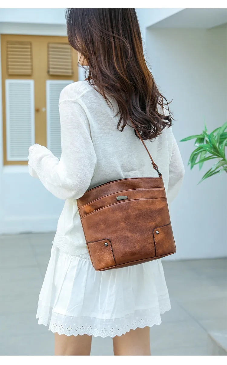 Retro Multi-layer PU Bag Women's Simple High-grade Crossbody