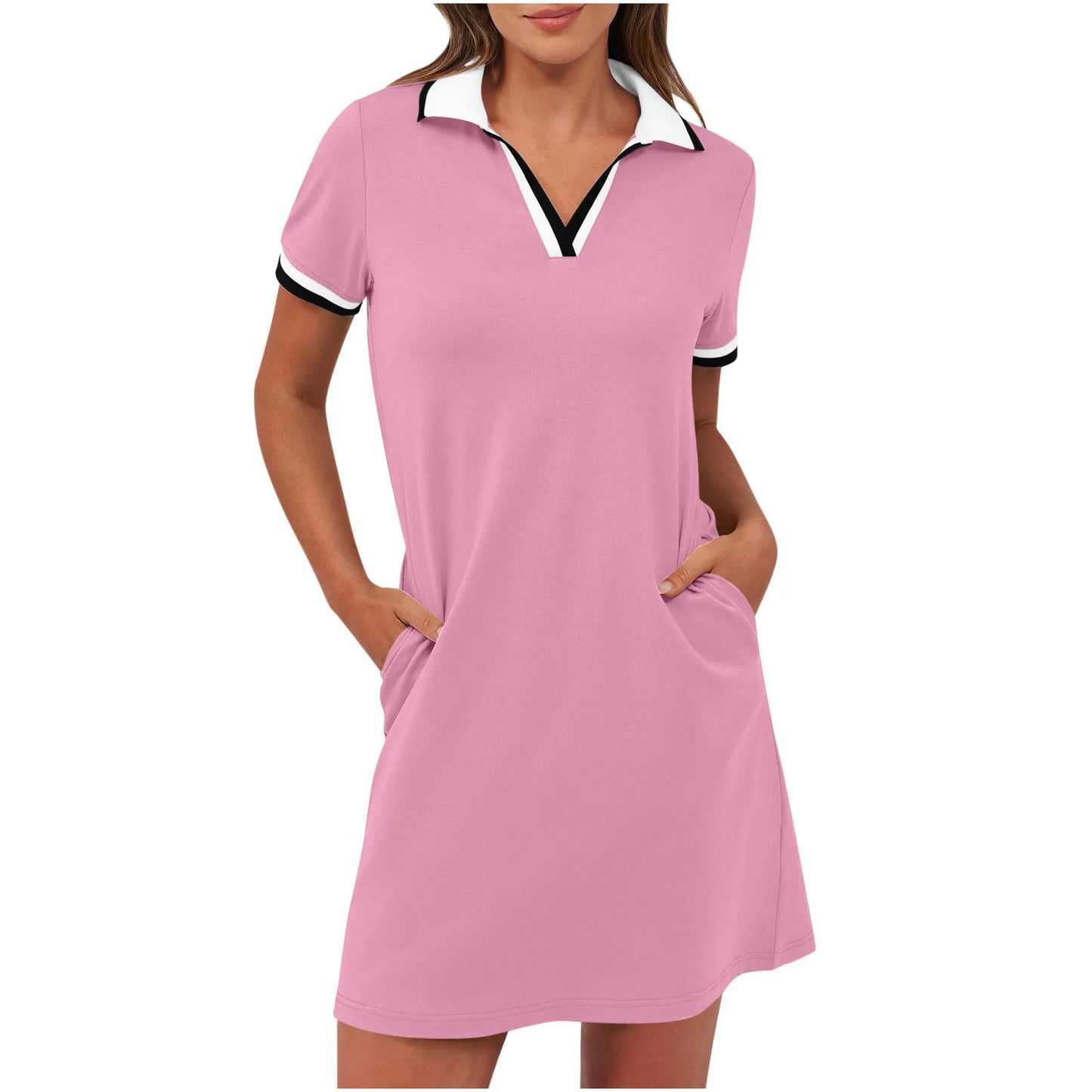 Women's Pure Short Sleeve V-neck Casual Dress