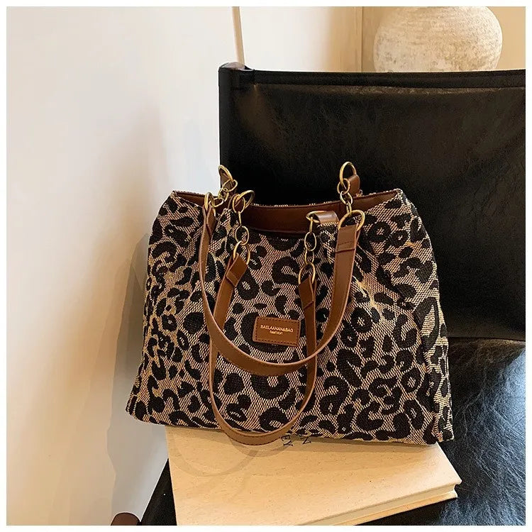 All-match Leopard Print One-shoulder Underarm Women's Bag Sense Large Capacity Totes