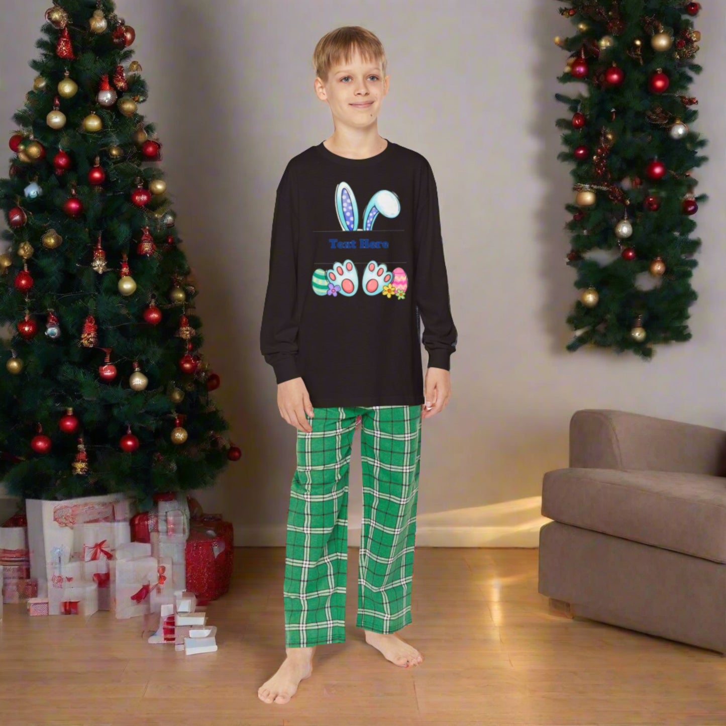 Youth Long Sleeve Holiday Outfit Set - Personalize With Easter Bunny