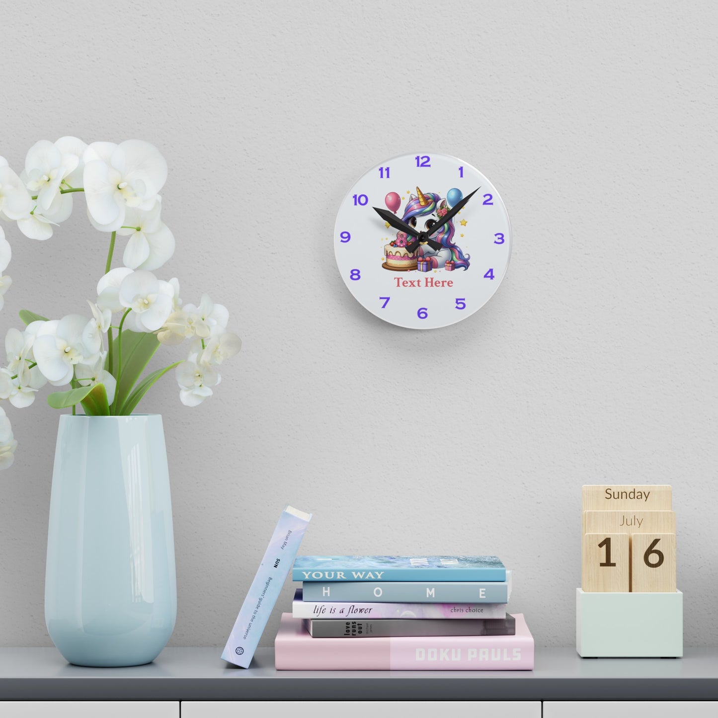 Acrylic Wall Clock - Personalize With Unicorn Birthday Numbers