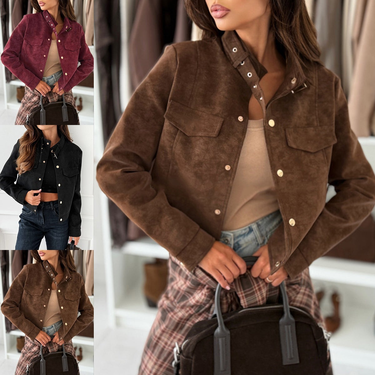 Women's Zipper Short Chic Suede Jacket