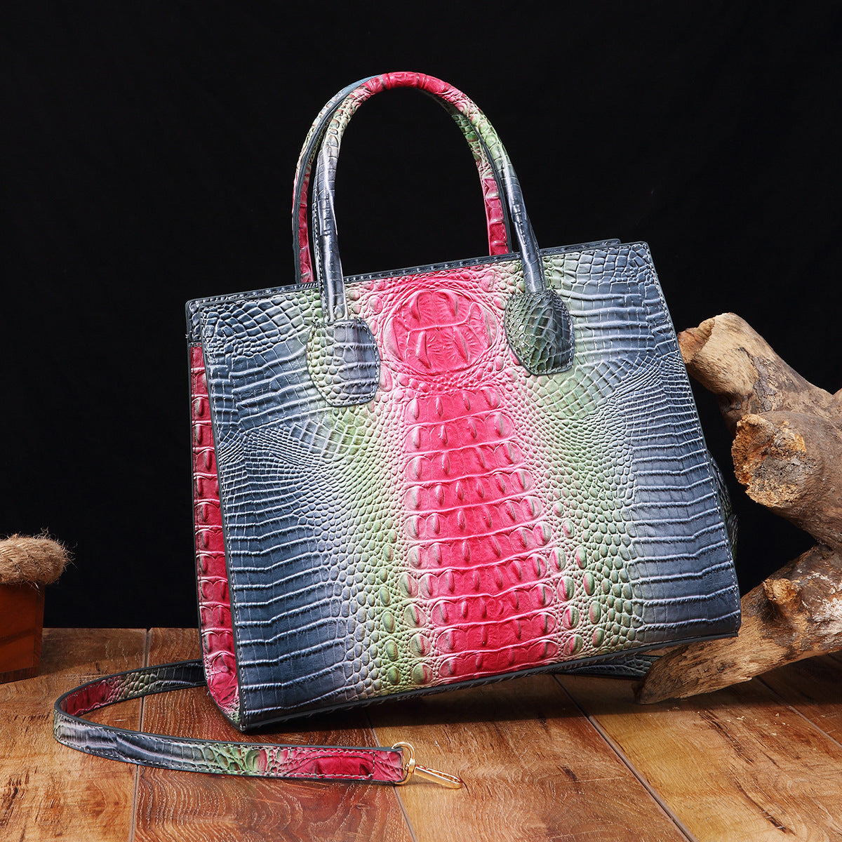 Womens Crossbody Tote Bag  With Vibrant Crocodile-Grain Design