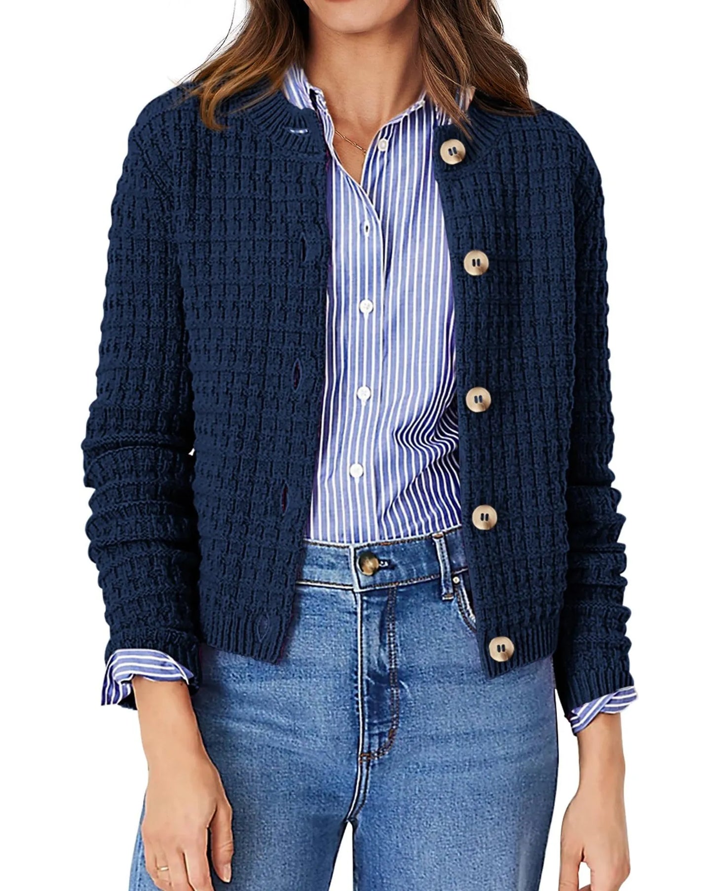 Women's Solid Color Commute Knitted Cardigan Casual Sweater Coat