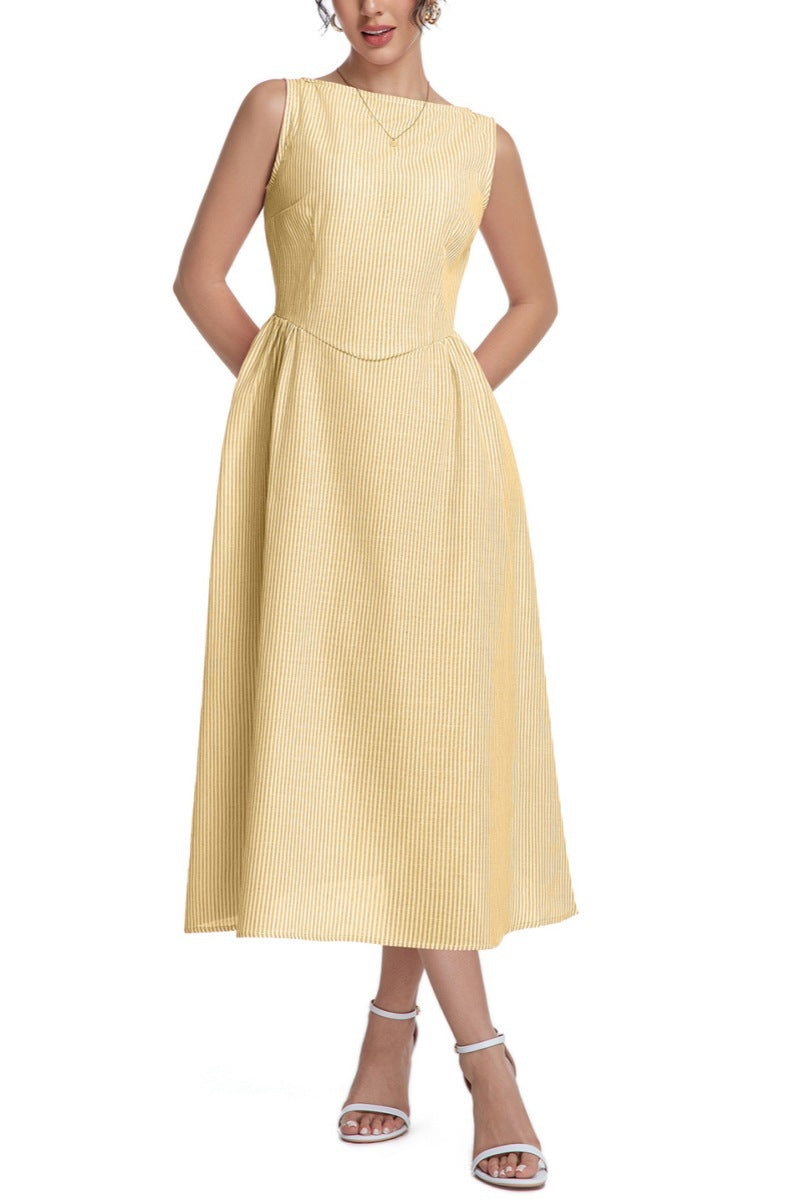 Women's Striped Sleeveless Zipper Princess Dress