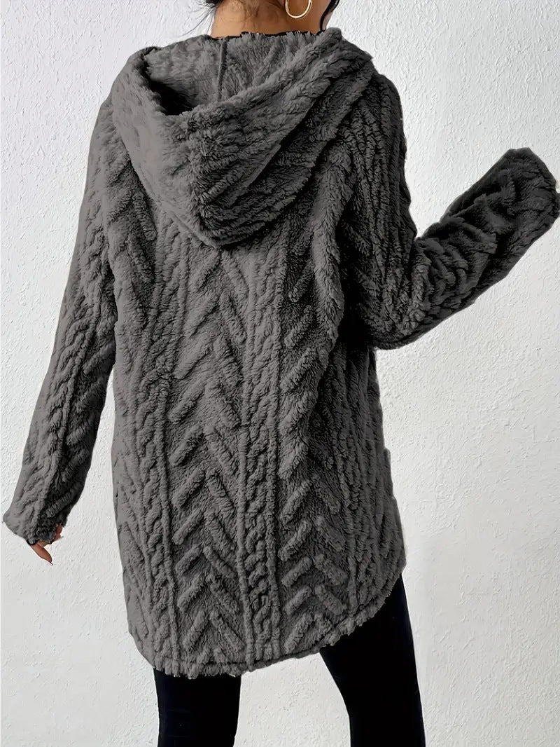Women's Polyester Hooded Knitted Long Sweater
