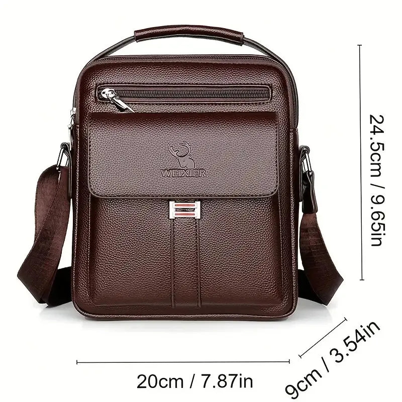 Leather Messenger Crossbody Shoulder Bag For Men Work Business Casual Adjustable Straps With  Metal Zipper-FREE USA SHIPPING