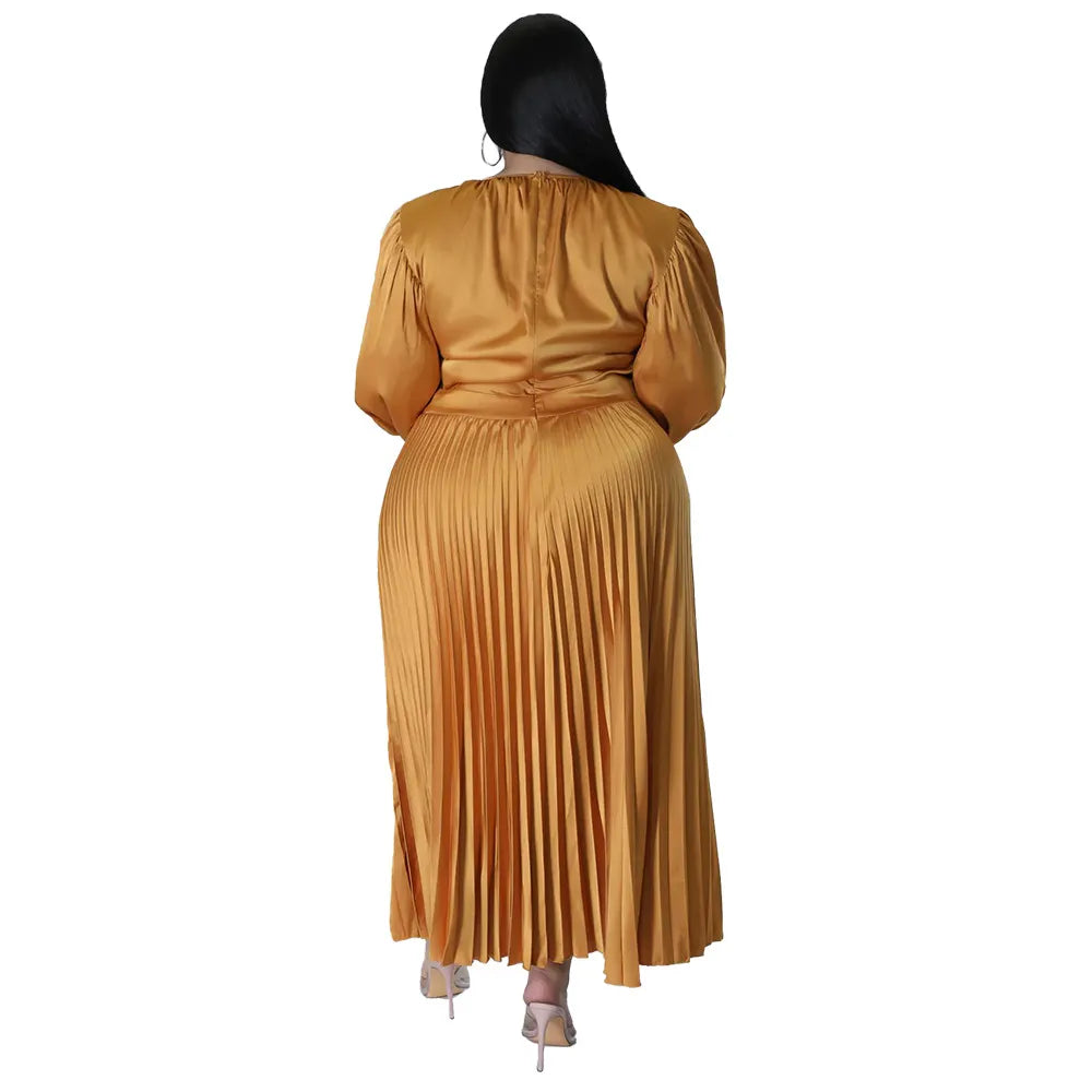 Pleated Round-neck Long Dress Women