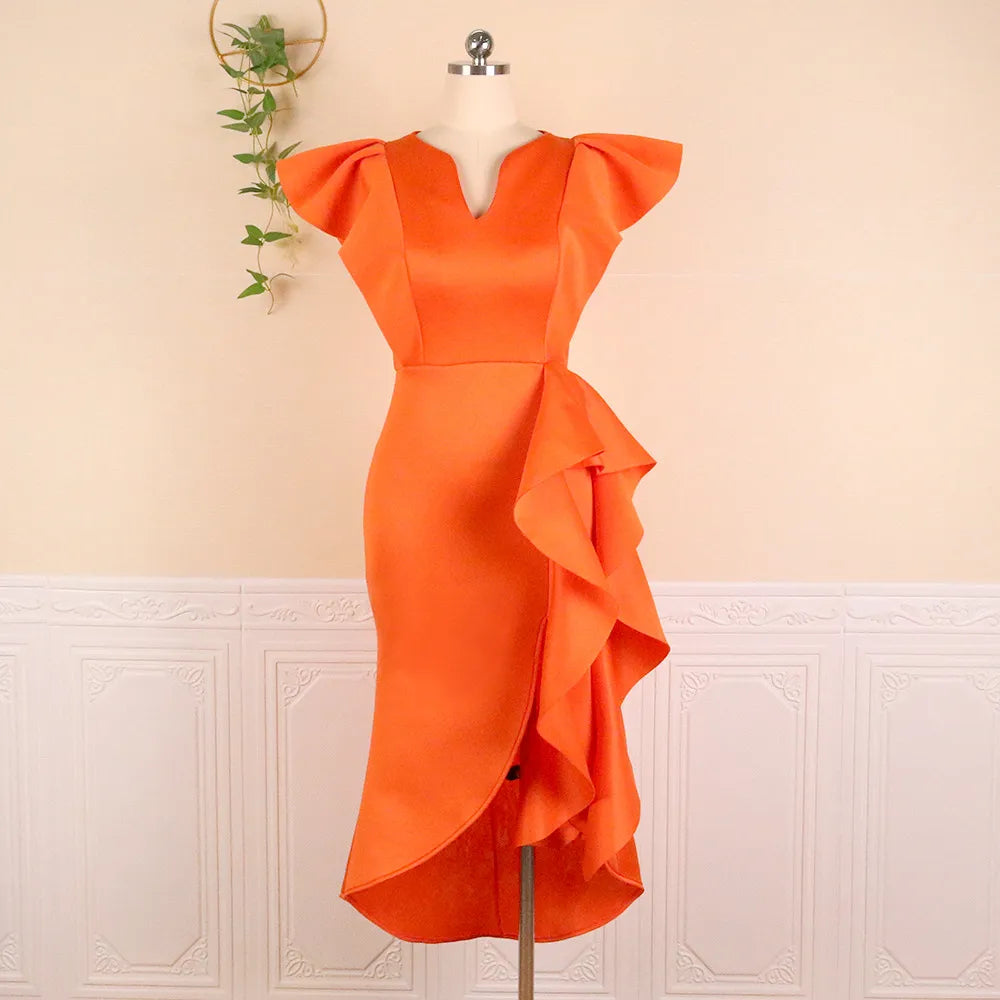 High Waist Irregular Elegant V-neck Flounce Dress