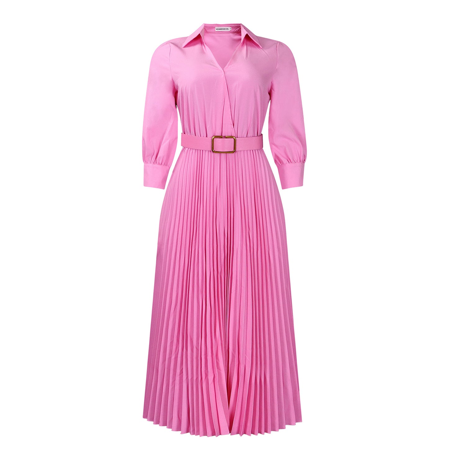 Autumn And Winter New Elegant Polo Collar Solid Color Large Swing Pleated Dress