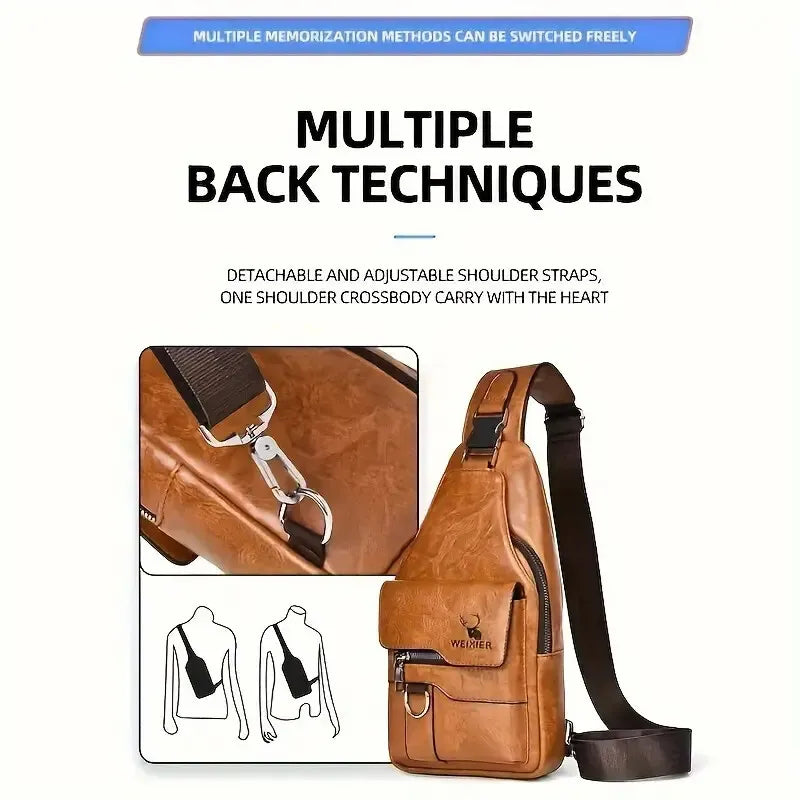 Premium PU Leather Vintage Chest Bag – Spacious Waterproof Crossbody with Multi-Compartment Design for Men-FREE USA SHIPPING