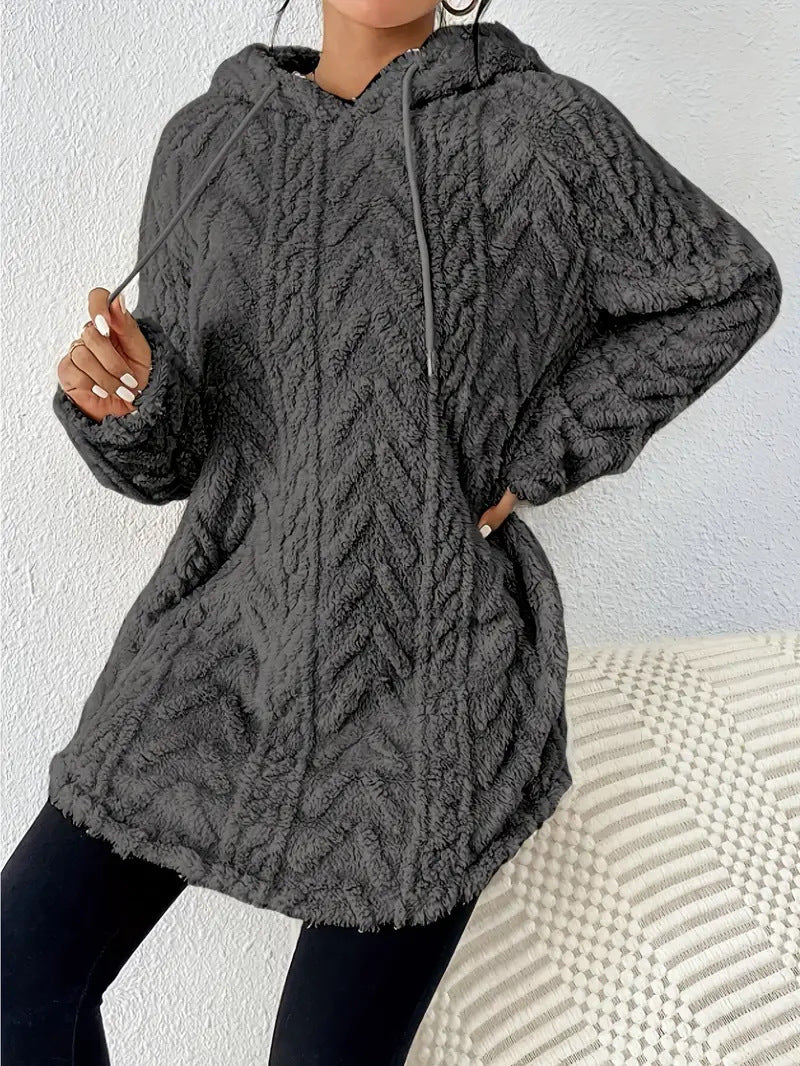 Women's Polyester Hooded Knitted Long Sweater