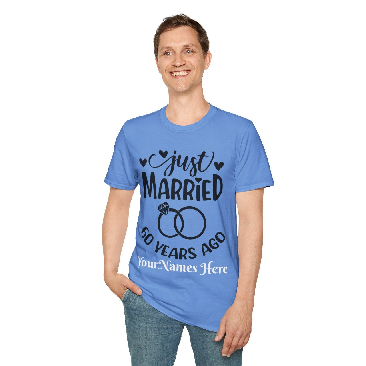 Unisex Softstyle T-Shirt - Personalized With Just Married Anniversary Gift