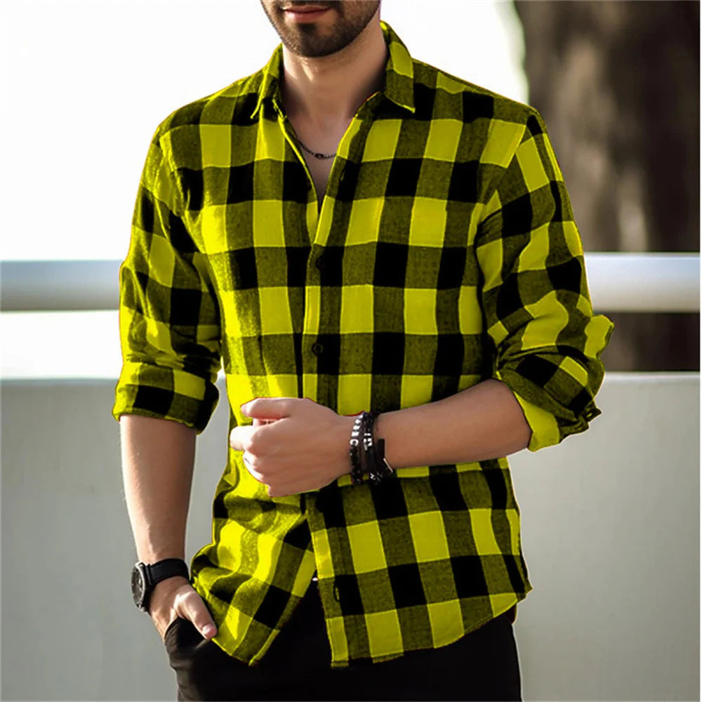 European And American Long Sleeve Loose  Plaid Design Striped Shirt