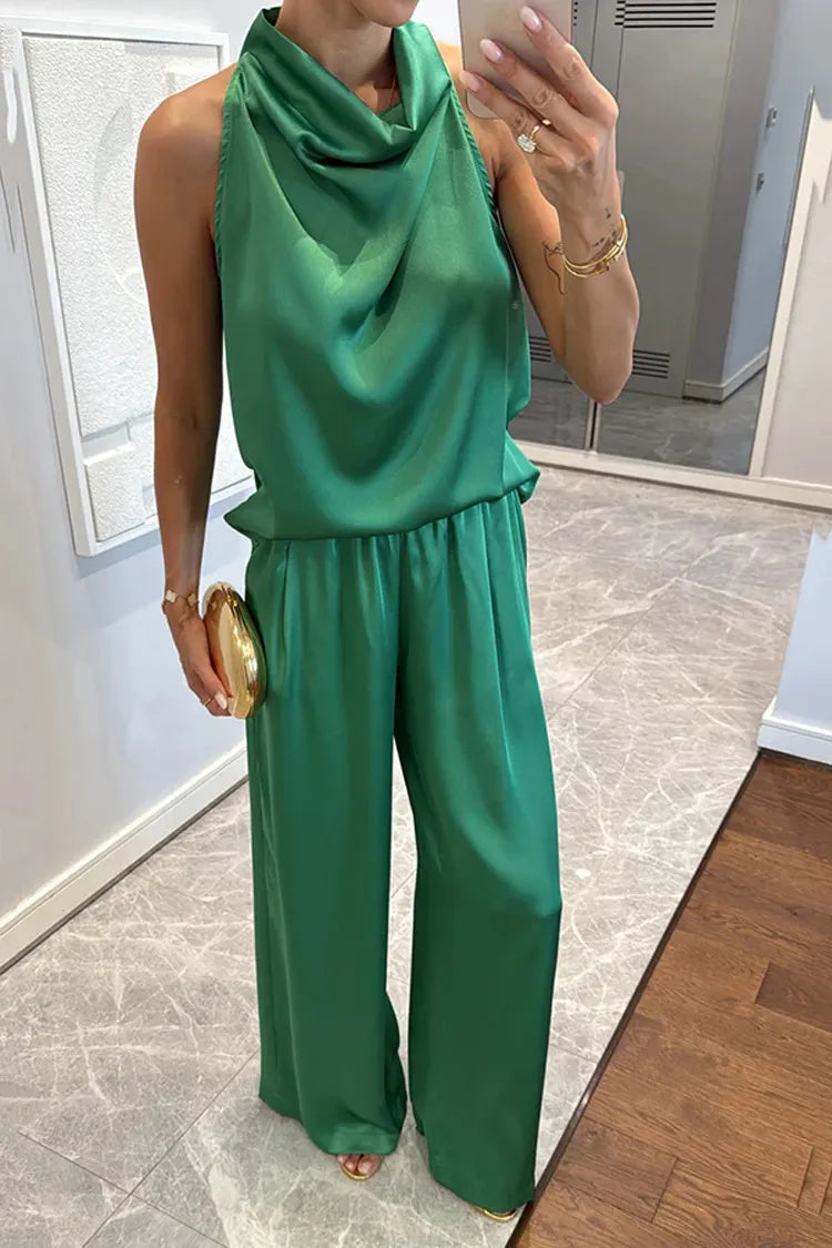 Women's Sleeveless Trousers Loose Satin Two-piece Set