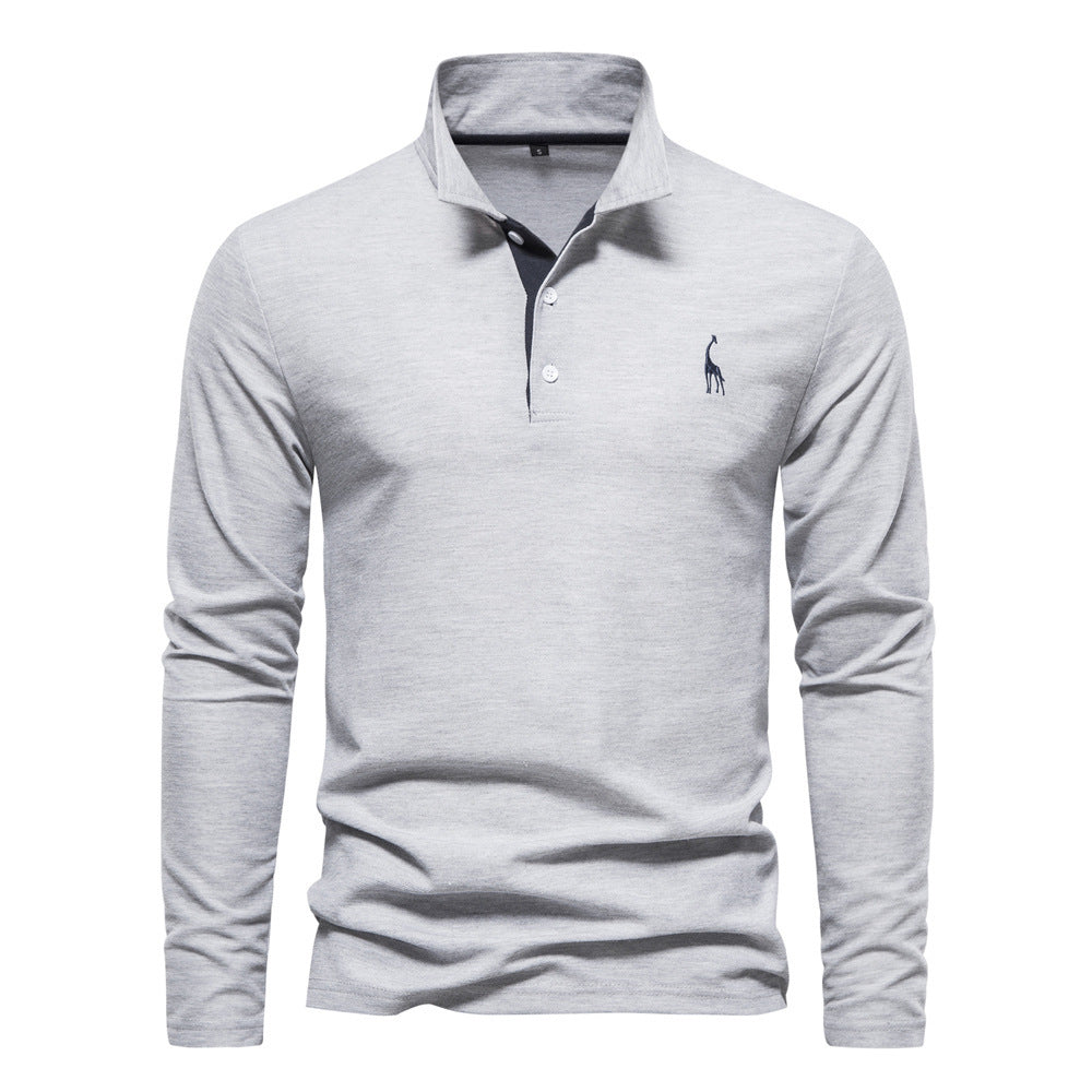 Men's Fashion Casual Polo Collar Deer Embroidered Long Sleeve