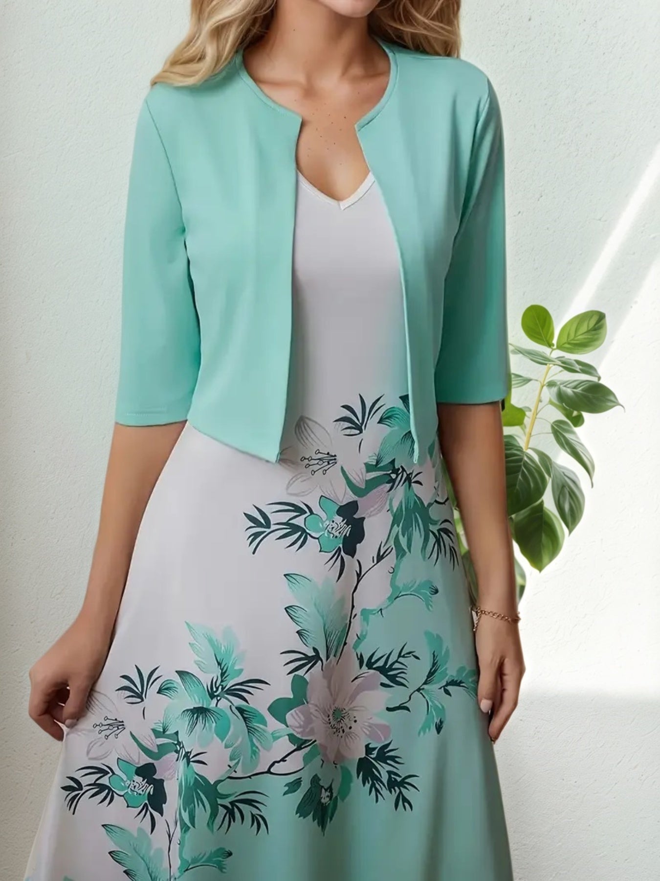 New Women's Round Neck Printed Dress Set