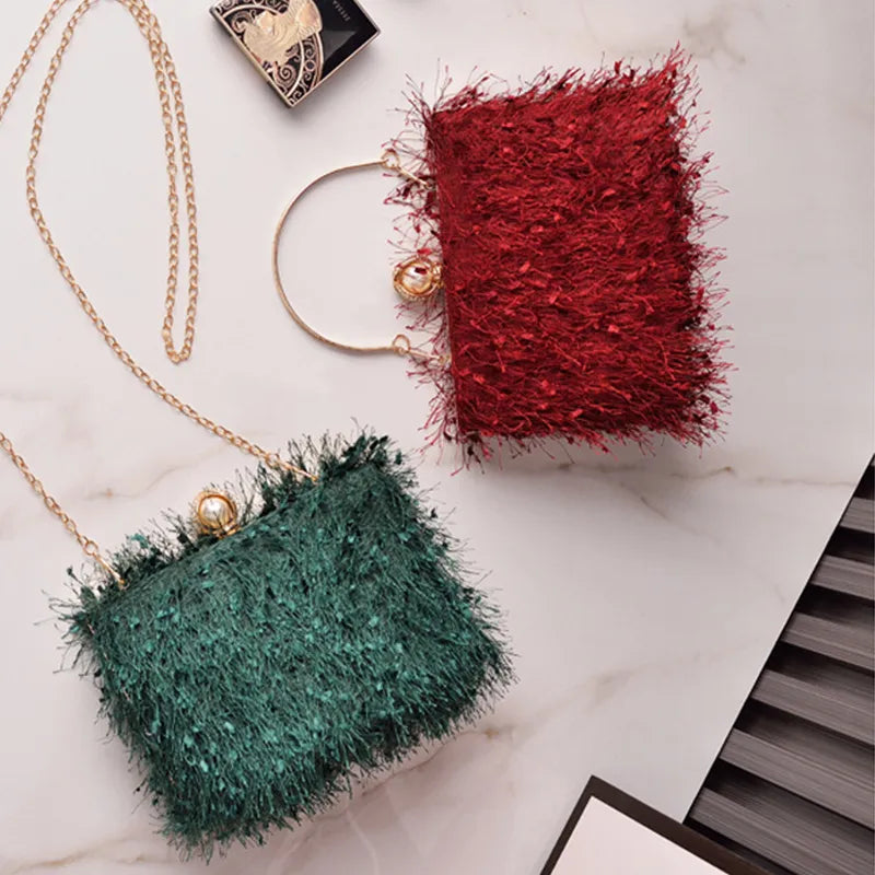 Tassel Handbags Women Dress Party Evening Bag Fashion Luxury Designer Square Bags Crossbody Shoulder Bag Ladies