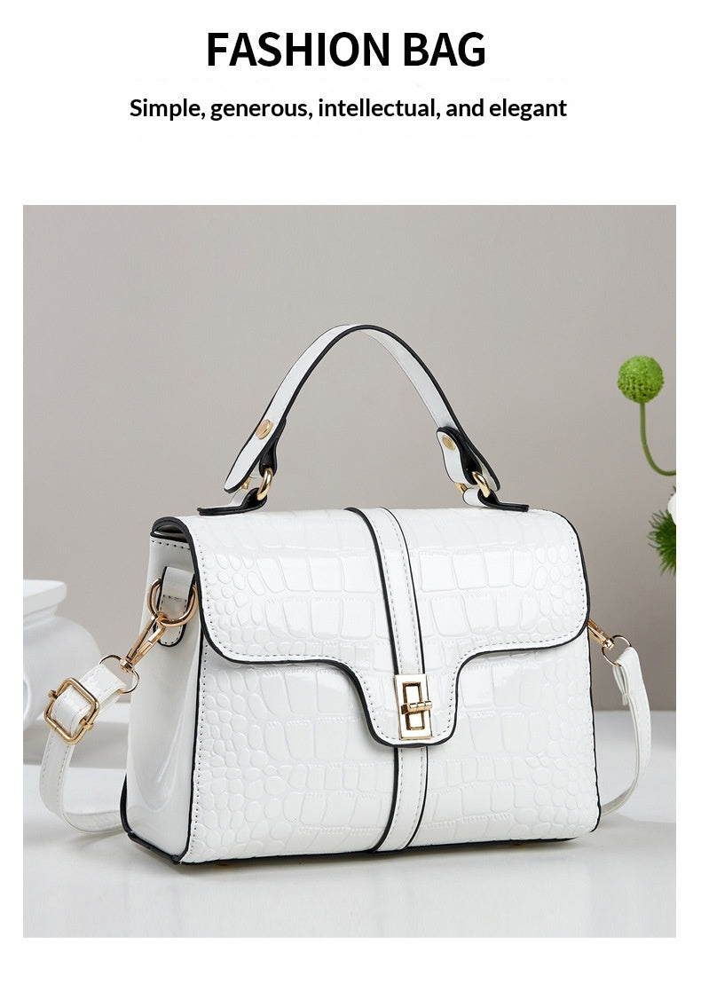 Sleek Stone-patterned Patent Leather Crossbody Bag