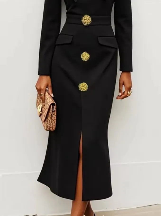 Big Bowknot Design Sense Socialite Half Turtleneck Waist Slit Dress