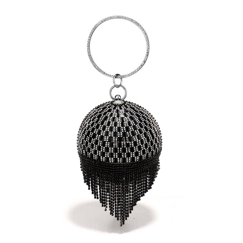 Shining Rhinestone Round Tassel Dinner Bag Women's Fashion