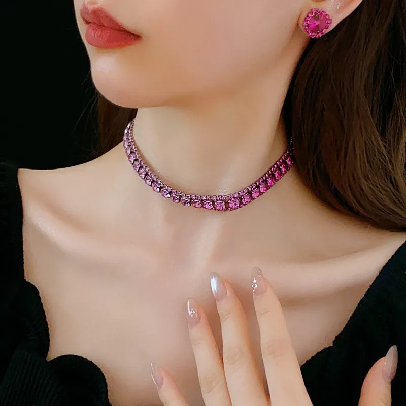 Diamond-embedded Square Earrings Necklace Special Interest Light Luxury Elegant High-grade Clavicle Chain