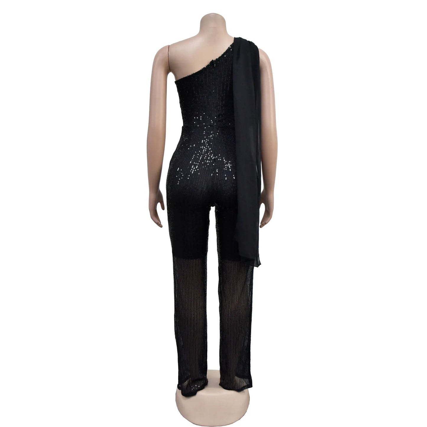 Women's Solid Color Sleeveless One-shoulder Sequined Trousers Jumpsuit