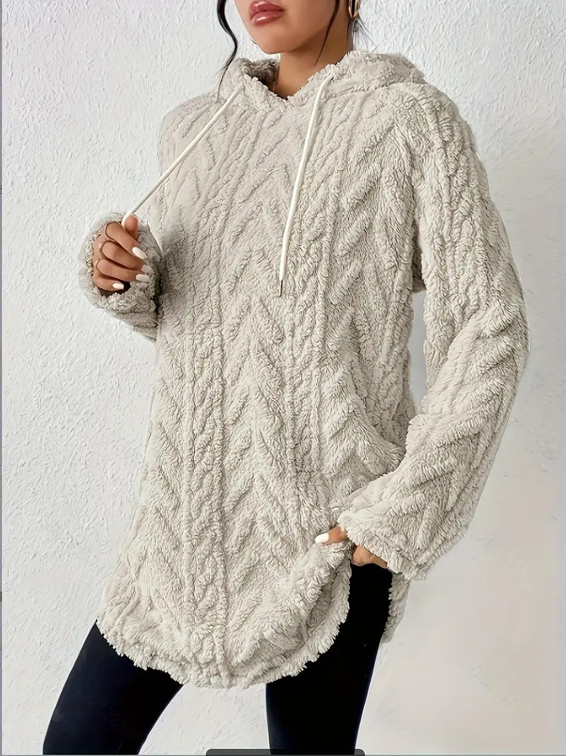 Women's Polyester Hooded Knitted Long Sweater